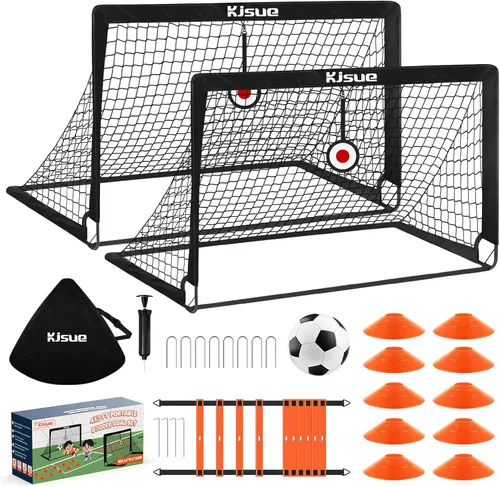 Portería de fútbol, porterías de fútbol para niños para patio trasero, juego de 2, equipo de entrenamiento de red de fútbol de 4 x 3 pies, portería