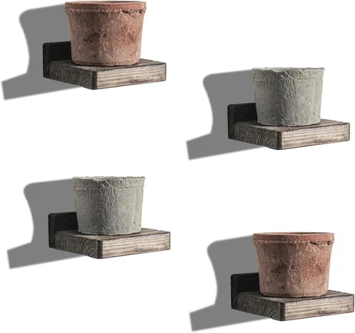 Miniatura 6 de Freezing point Pequeño estante flotante para pared, juego de 4 mini estantes de pared de madera natural de 4 pulgadas, decoración de plantas, negro
