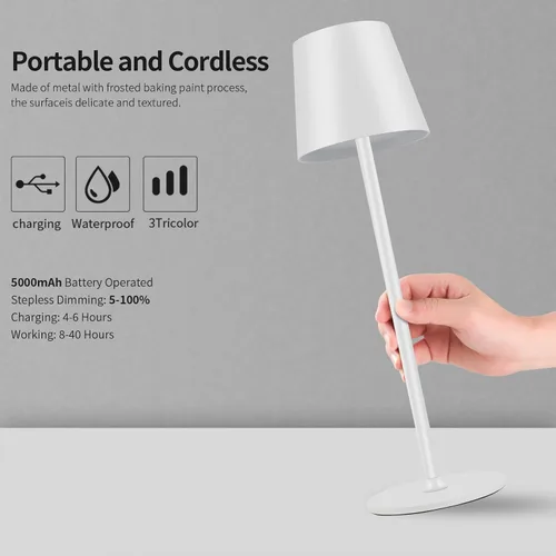 Miniatura 2 de BGFHome Paquete de 2 Lámpara de Mesa Inalámbrica Lámpara LED de Escritorio, 5000mAh Luz Nocturna Táctil Recargable Inalámbrica Diseño Minimalista