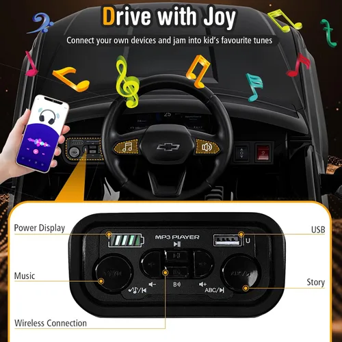 Miniatura 5 de Costzon Vehículo para montar en coche, camión Chevrolet con licencia de 12 V, vehículos eléctricos para niños con control remoto, almacenamiento