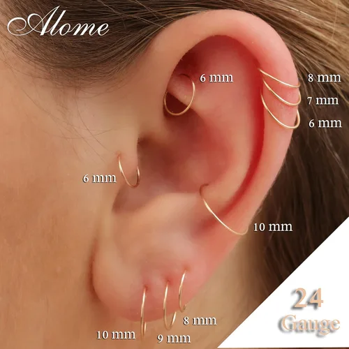 Miniatura 41 de Aretes de aro de oro de plata – Aretes de aro para mujer, dos piezas de aros de plata fina rellenos de oro, aro de hélice, anillo de tragus, aro