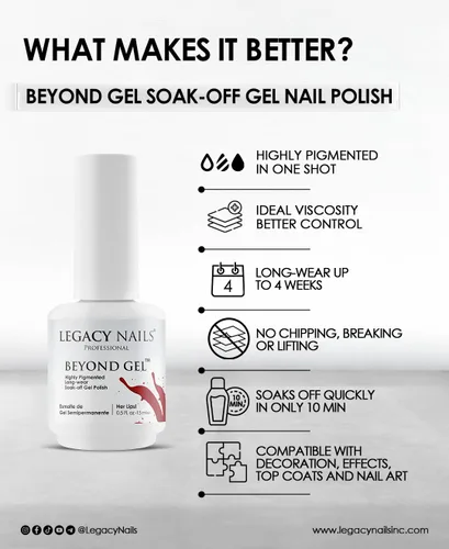 Miniatura 2 de LEGACY NAILS Professional Beyond Gel Soak-Off Esmalte de uñas – Cobertura completa, altamente pigmentado (BEYOND GEL – ALBA 1/2 oz)