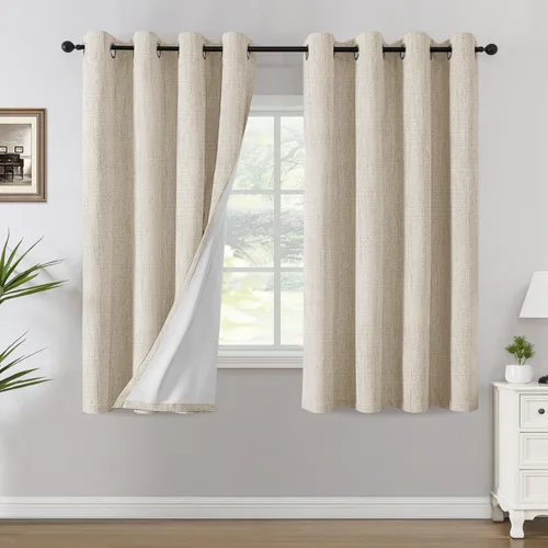 Miniatura 10 de H.VERSAILTEX Cortinas opacas de lino chenilla para dormitorio, térmicamente aisladas, cortinas texturizadas con aspecto de lino con revestimiento