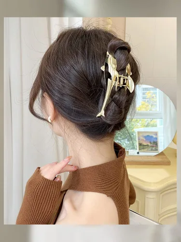 Miniatura 2 de BeeGift Pinza para el cabello con forma de delfín dorado, pinzas de metal grande para cabello grueso, aleación de peinado fino, antideslizante