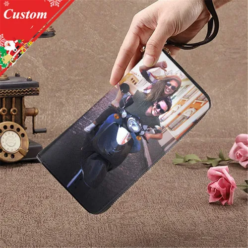 Miniatura 2 de Personality - Cartera de cuero para mujer, bolso de mano, tarjeteros, billeteras personalizadas, fotos, carteras para imprimir cualquier foto, Negro