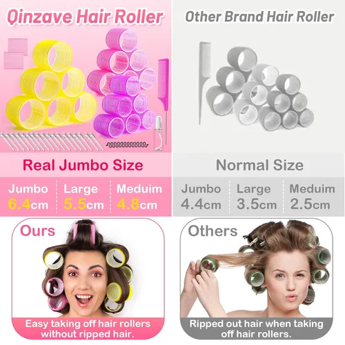 Miniatura 3 de 41 piezas de rodillos de cabello jumbo con clips, rodillos de cabello grandes con 3 tamaños 64mm 55mm 48mm, rodillo de cabello de autoagarre