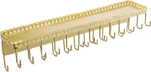 Miniatura 9 de MyGift Organizador de joyas de metal negro mate de 15 pulgadas y estante de exhibición con diseño de encaje vintage, almacenamiento de perfume