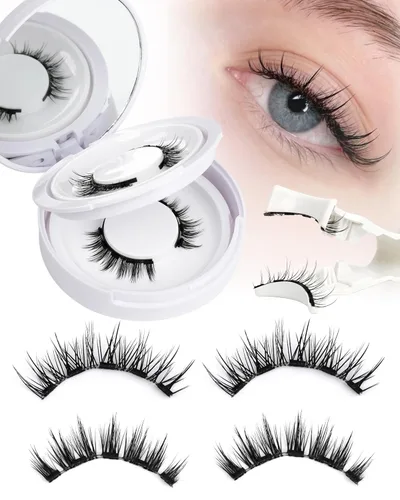 EMEDA - Pestañas magnéticas con imán natural, con aspecto de manga, 2 pares de 5 imanes con aplicador y espejo, de uso rápido, sin pegamento para