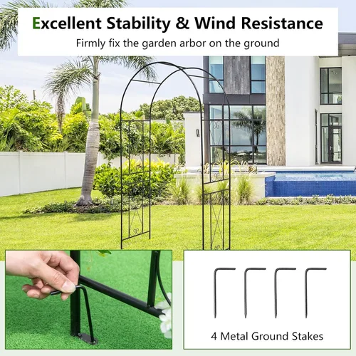 Miniatura 2 de Giantex Árboles de jardín enrejados, arco de jardín de metal de 7.2 pies para plantas trepadoras, rosas, arco de boda con estacas, pérgola