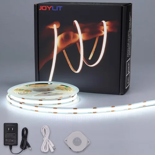 JOYLIT Tira de luz LED COB con sensor de movimiento, 16.4 pies, color blanco frío, 6000 K, activado por movimiento, cinta LED de 12 V, 320 LEDs/M,