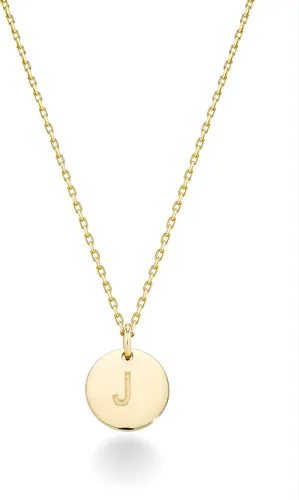 Miabella 925 Sterling Silver or 18K Yellow Gold Over Silver Round Initial Pendant Necklace for Women 18 to 20 Inch Chain, Dainty Letter Necklace