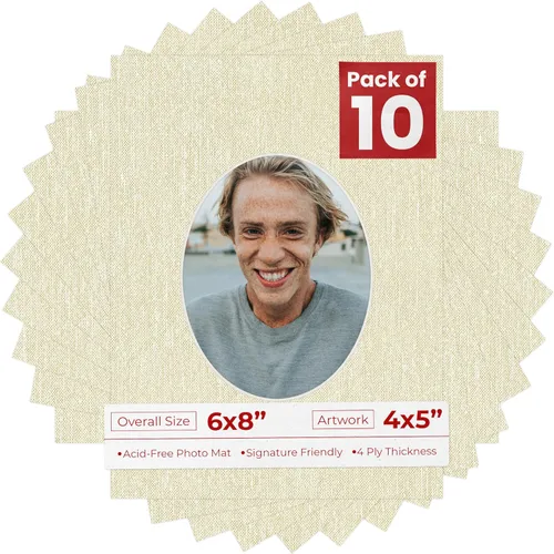 Miniatura 74 de Alfombrilla de 6 x 8 pulgadas, corte biselado para fotos de 4 x 5 pulgadas, diseño ovalado de color gris medio, sin ácidos, mate para proteger tus