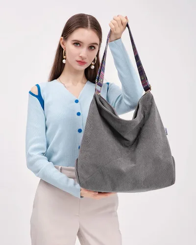 Miniatura 8 de Makukke Bolso de mano para mujer, bolso cruzado grande, elegante bolso de pana para mujer, bolso de hombro a la moda