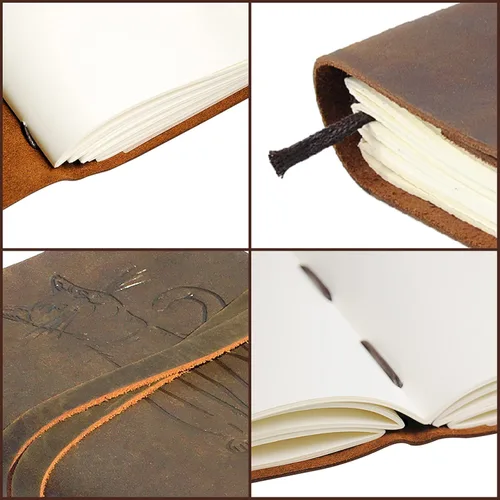Miniatura 8 de Sovereign-Gear Diario encuadernado en cuero para hombres y mujeres, juego de regalo hecho a mano con diario de cuero en relieve de gato y bolígrafo