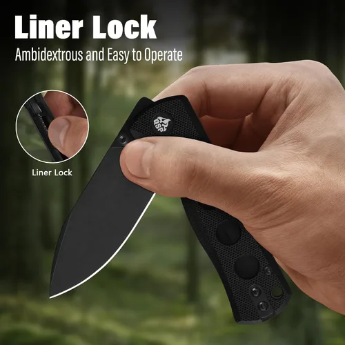 Miniatura 4 de QSP Canary Folder - Cuchillo plegable de bolsillo, hoja de 7.21 cm Sandvik 14C28N con acabado negro lavado a la piedra, mango G10 negro, bloqueo