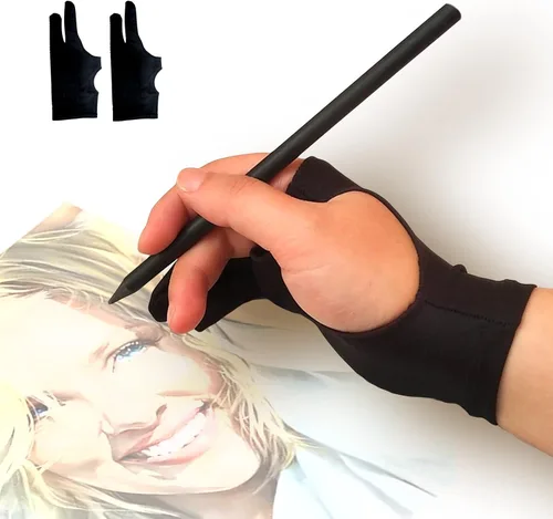Miniatura 8 de Guante de dibujo, guante de arte digital de rechazo de palma de 3 capas para tableta gráfica, guantes de artista con dos dedos para iPad, bocetos