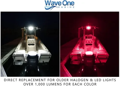 Miniatura 5 de Wave One Marine luz de LED de doble color para barco esparcidora de cubierta con haz de inundación, hardware y soporte de acero inoxidable IP68