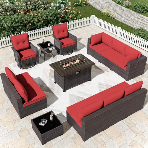 Miniatura 49 de Kurapika juego de muebles de patio 4 piezas de mimbre al aire libre, sillas de ratán, juego informal con mesa de café, juego de bistró con mecedora