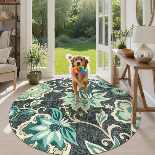 Miniatura 66 de Lahome - Tapete floral con estampado de cachemira, lavable, antideslizante, pequeño, anti-manchas, suave, para baño, entrada, dormitorio, Negro