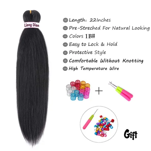 Miniatura 3 de Liang Dian Cabello trenzado preestirado de 22 pulgadas, 6 paquetes de extensiones de cabello sintético con ajuste de agua caliente (color negro)