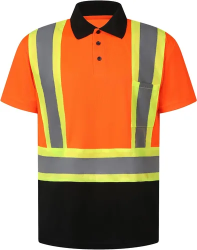 Miniatura 7 de Polo de seguridad para hombre, camisa de seguridad ANSI Clase 2, camisa reflectante con parte inferior negra para hombres
