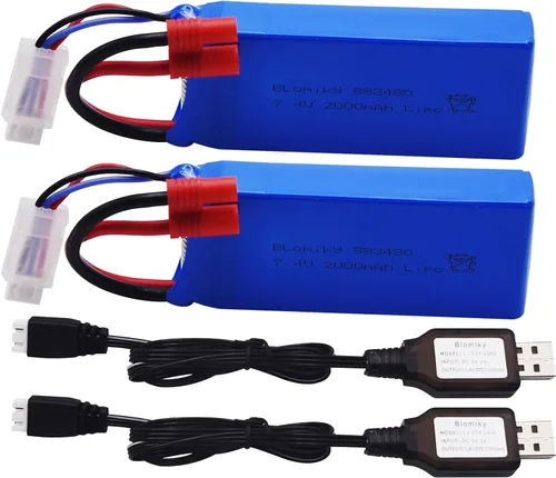 Miniatura 2 de Batería y cargado con conector plátano Blomiky, 2 uds, 7.4 V, 2000 mAh, para SYMA X8C X8W X8G X8HD X8HW X8HG 506HG JXD 506G Holy HS300 HS400