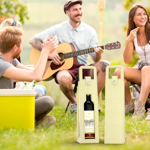 Miniatura 5 de Bolsa de regalo de vino RYDDOY, portador de vino reutilizable de cuero, bolsas de regalo para una sola botella de champán y cerveza para cumpleaños