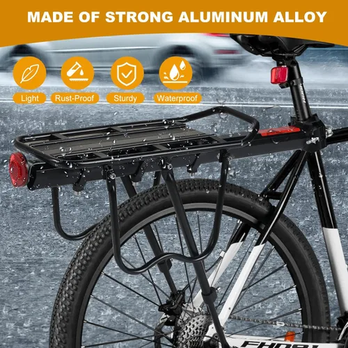 Miniatura 4 de Rear Bike Rack, Aluminum Alloy, Black, 160 lbs Load Capacity, Quick Release, Cycling Camping Touring