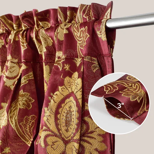 Miniatura 5 de HOMEIDEAS Cortinas de jacquard con diseño paisley burdeos, cortinas de ventana victorianas de lujo, juego de 2 paneles con cenefa adjunta y forro