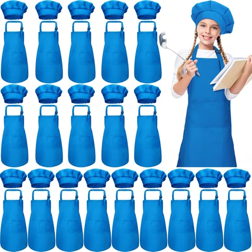 Miniatura 11 de Juego de 40 piezas de delantal de chef para niños y niñas, delantales de chef a granel para cocinar, pintura, delantal con babero para niños de 7 a