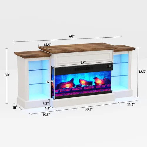 Miniatura 6 de AMERLIFE - Chimenea eléctrica de 60 pulgadas con repisa, soporte de TV de chimenea de tres lados estilo granja para televisores de hasta 65