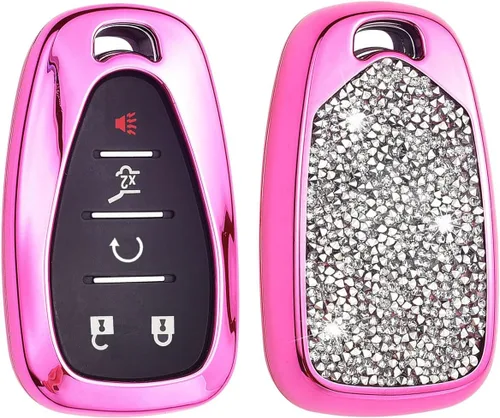 Royalfox 3, 4, 5, 6 botones, diamantes de imitación brillantes 3D femeninos, funda para llave inteligente remota para Chevy Chevrolet Malibu Camaro
