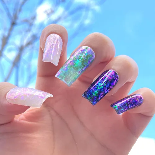 Miniatura 2 de FNNZ Escamas de camaleón de unicornio, Aurora Unichrome, sirena, iridiscente, lámina de uñas, confeti, ópalo, arte de uñas, lentejuelas