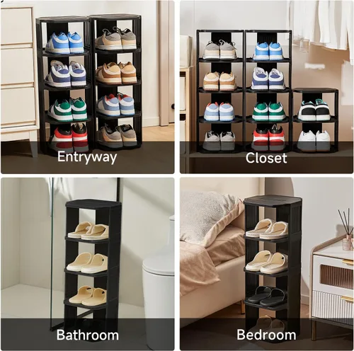 Miniatura 9 de UFORU - Zapatero pequeño, organizador de zapatos vertical de 5 niveles de plástico para espacios pequeños y estrechos, organizador de zapatos Negro