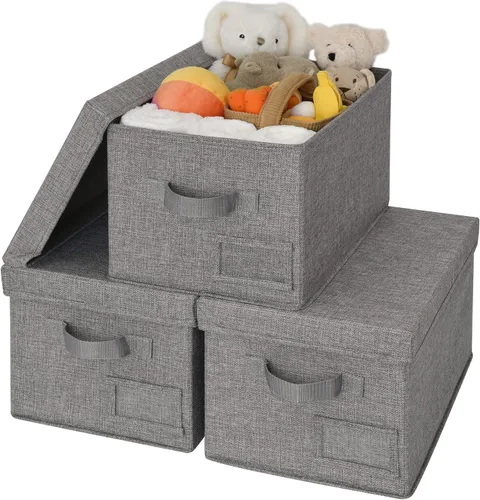 Miniatura 16 de GRANNY SAYS Cajas de tela con tapas, contenedores de almacenamiento con asas, contenedores de estante para organizar, cajas de almacenamiento extra