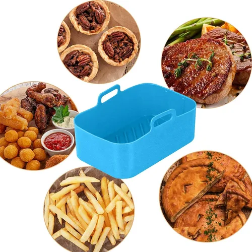 Miniatura 3 de Olla de silicona para freidora de aire Cesta rectangular reutilizable para freidora de aire, olla para hornear de alta temperatura, sartén