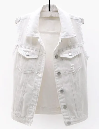 Miniatura 3 de Locachy Chaleco de mezclilla casual para mujer, ajustado, sin mangas, rasgados