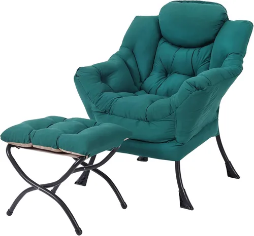 Miniatura 14 de MBOOYOME - Silla perezosa con otomano plegable, sillón de acento moderno de ocio con reposabrazos y bolsillo lateral y reposapiés plegable, silla