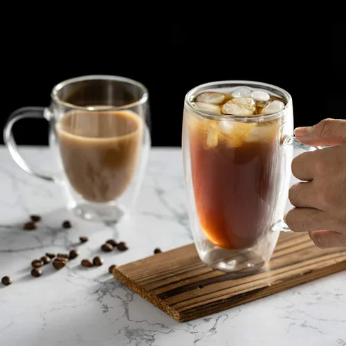 Miniatura 5 de MEWAY Paquete de 2 tazas de café de 16 onzas, taza de doble pared de vidrio transparente grueso con asa para café, té, café con leche, capuchino