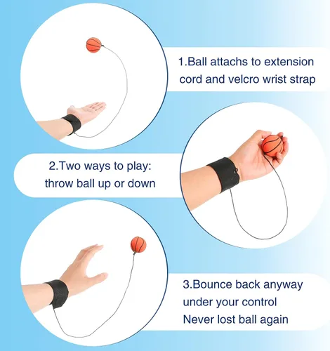 Miniatura 5 de Skylety 6 Pcs Wrist Ball Return Ball on a String with Strap Wristband Sports Rubber Toy Includes Basketball, Baseball and Football for Boys Girls