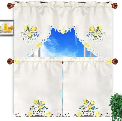 Miniatura 12 de Juego de cortinas bordadas de bastón de caramelo para ventana de cocina con cenefa y niveles para las fiestas navideñas (Bastón de caramelo)