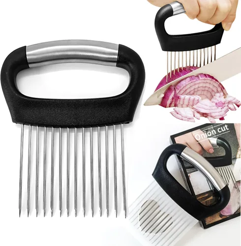Cortador de cebolla con cubierta protectora - Cortador de acero inoxidable para cortar tomates, papas, aguacates - Picador de verduras multiusos y