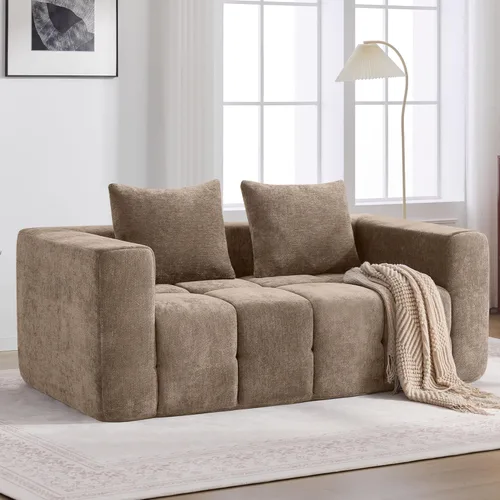 Miniatura 12 de Sofá modular sin hueso de 119 pulgadas para sala de estar, moderno sofá modular copetudo con asiento profundo y otomana móvil, sofá de felpilla