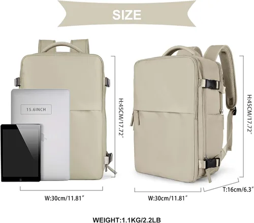 Miniatura 7 de coowoz Mochila de mano para mujeres y hombres, mochila de viaje aprobada por aerolíneas, mochila deportiva para laptop, B- Caqui, Grande, Mochila