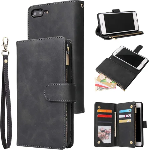 Miniatura 16 de UEEBAI - Cartera clásica de cuero sintético con cierre magnético, funda de iPhone con cierre