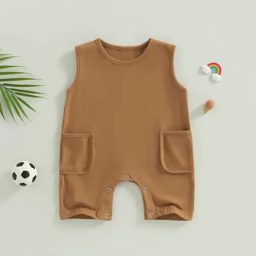 Miniatura 15 de Mameluco unisex de manga corta para bebé recién nacido, con botones, de una pieza, ropa de color sólido