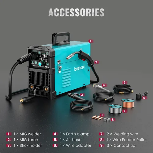 Miniatura 7 de bestarc 145Amp Soldador MIG, 110V 220V Soldador de núcleo de flujo MIG/Lift TIG/Stick Máquina soldadora 4 en 1, Máquina de soldadura con gran