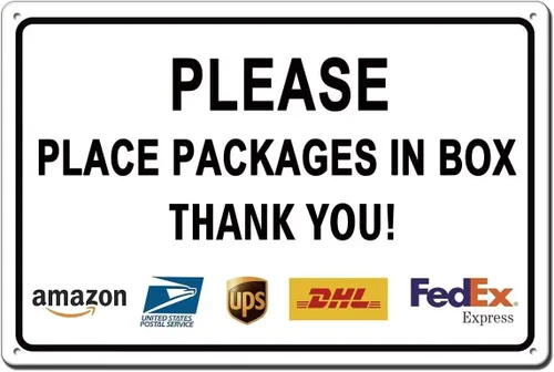 Miniatura 9 de Letrero de metal con texto en inglés «Please Leave Packages Deliveries Here» para interiores y exteriores, para puerta delantera, porche, oficina, 8