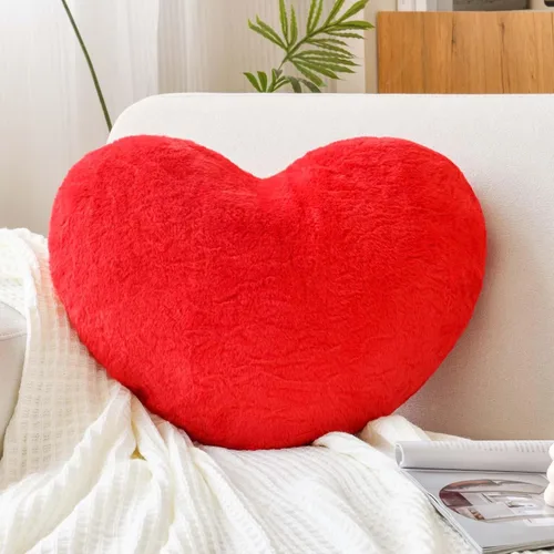 XVTRU Almohadas de corazón rojo, bonita almohada decorativa de corazón, almohadas en forma de corazón para cama, cojín de felpa de piel de conejo