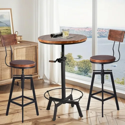 Miniatura 4 de Taburetes de bar industriales con respaldo de madera de 25 a 32 pulgadas de altura ajustable para isla de cocina, silla de comedor, taburete extra